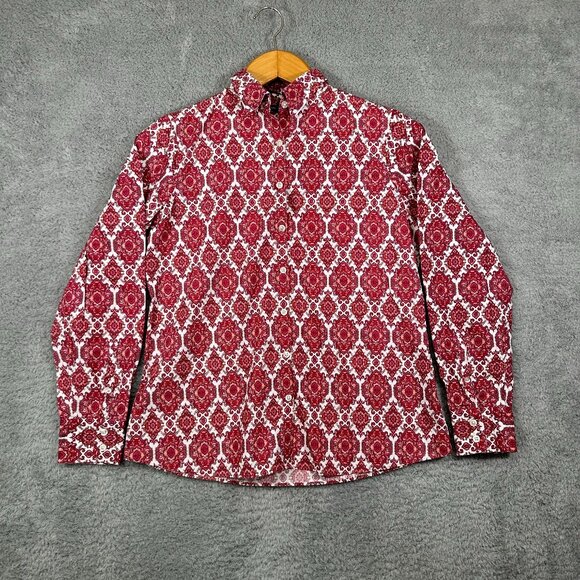 Lands' End No Iron Blouse Burgundy & White Paisley Supima Cotton Size 8 - Picture 1 of 11